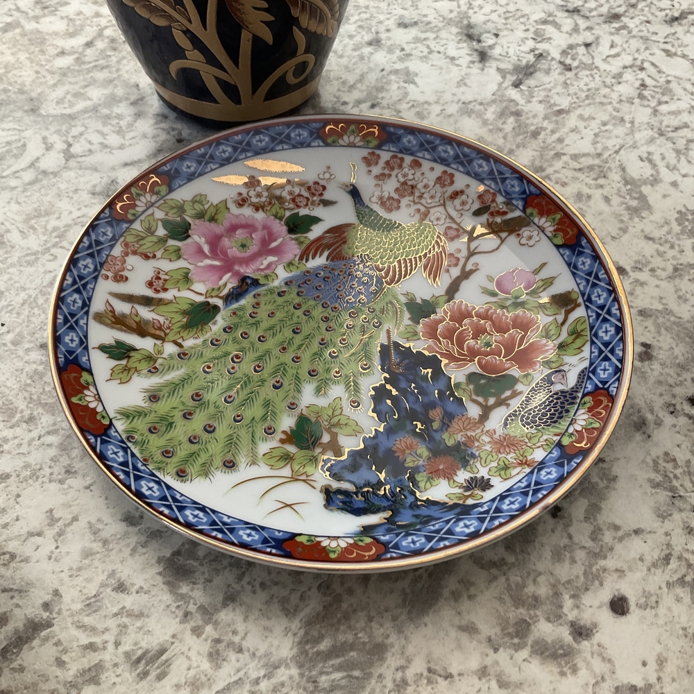 Authentic Japanese Chokin Art Cobalt Blue 24 Kt Gold Enlay - Picture 4 of 16